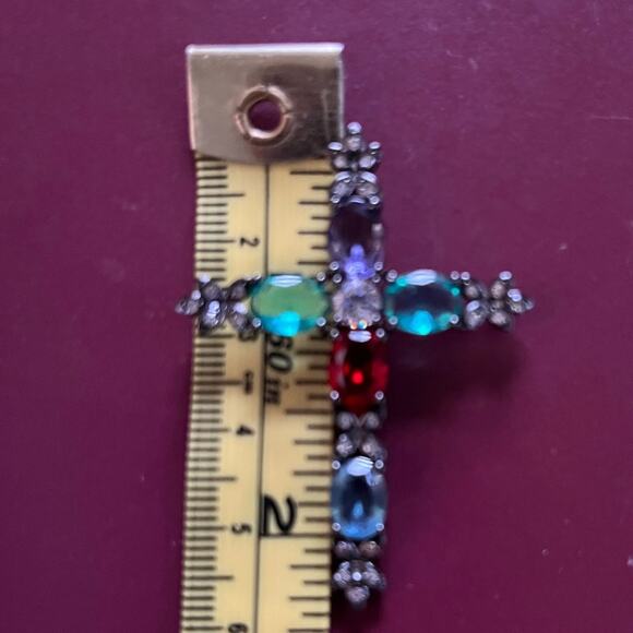 MULTI COLOR STONE CROSS PENDANT NECKLACE 18-20” ADJUSTABLE STANDARD SZ. - Picture 6 of 7